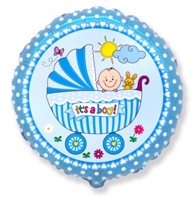 Baby Buggy Boy 18'' Round Foil Balloon